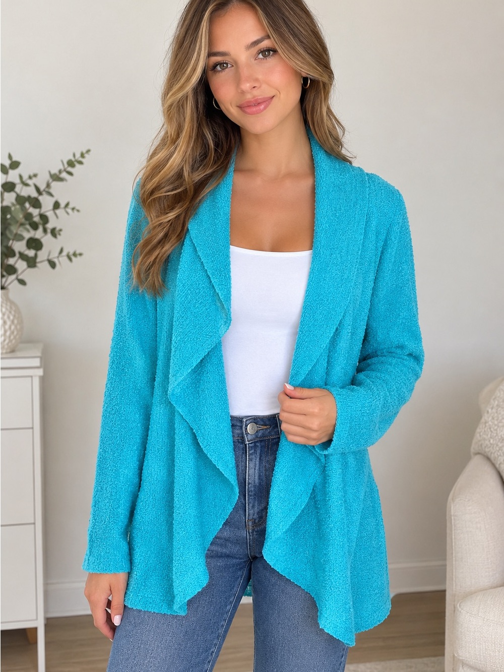 Lilly Pulitzer Turquoise Open-Front Waterfall Cardigan size M